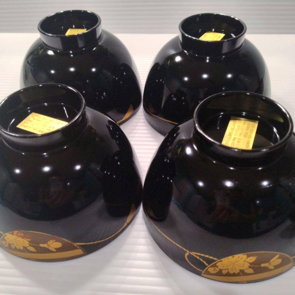 会津塗 漆器 坂本乙造 乙造窯 金彩 蒔絵 蓋付き 汁椀 吸物碗 4客