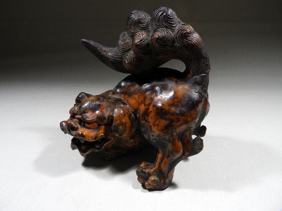 ●傑作 備前 古備前 唐獅子 備前焼 信楽焼 在銘 修復跡 縁起物 高さ21㎝