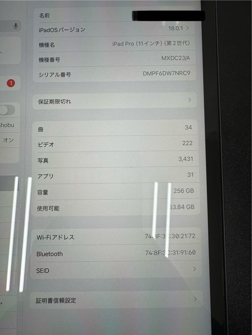iPad pro 11インチ 第2世代　256GB wifiモデル　ブラック