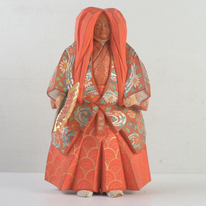 奈良人形師　染川宗進作　一刀彫　「猩々」　置物　共箱　C　9949