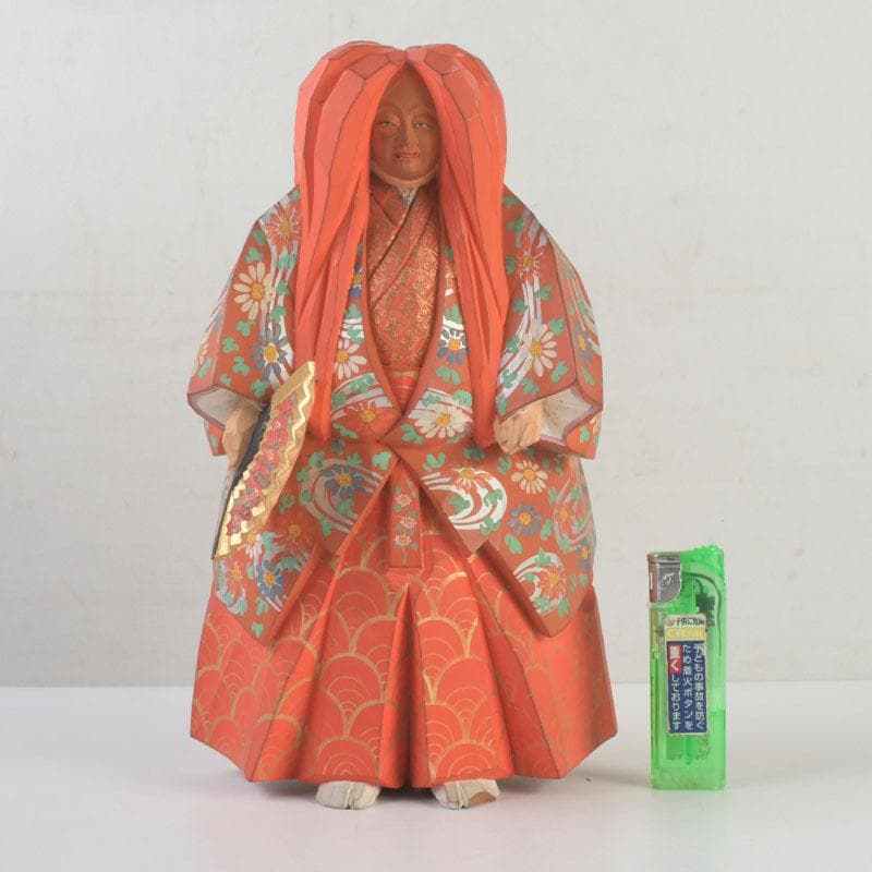 奈良人形師　染川宗進作　一刀彫　「猩々」　置物　共箱　C　9949