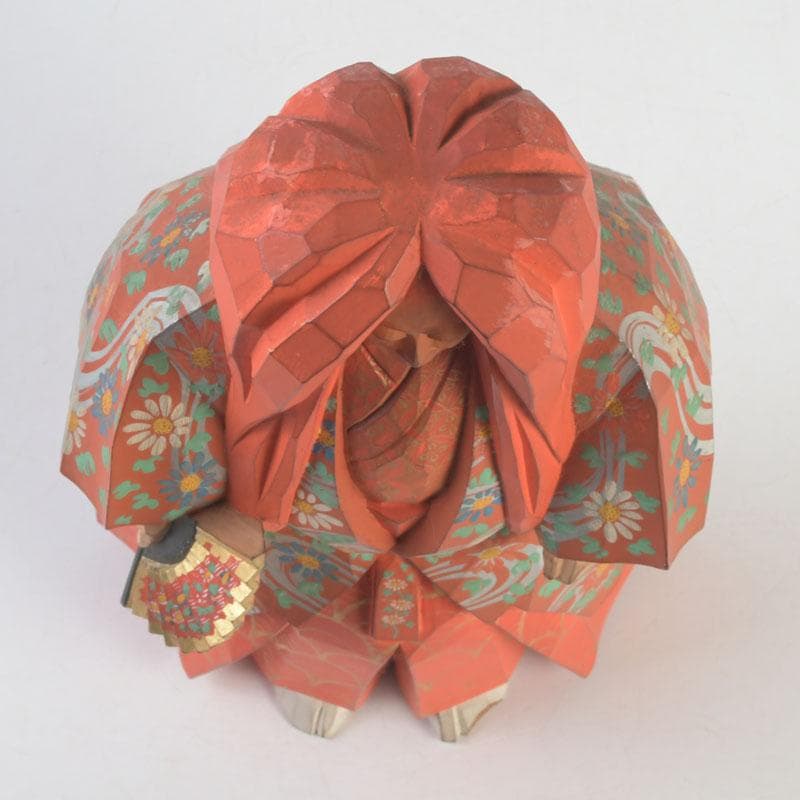 奈良人形師　染川宗進作　一刀彫　「猩々」　置物　共箱　C　9949