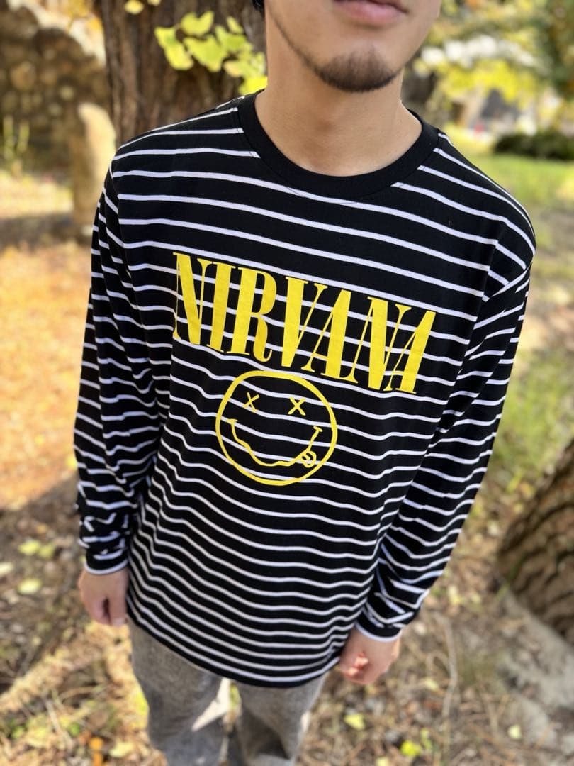 新品未使用 NIRVANA / Happy Face ボーダー長袖Tシャツ M
