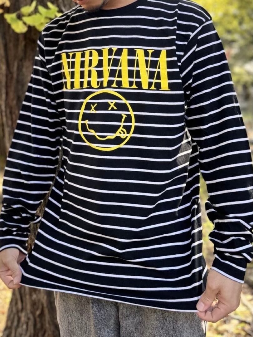 新品未使用 NIRVANA / Happy Face ボーダー長袖Tシャツ M