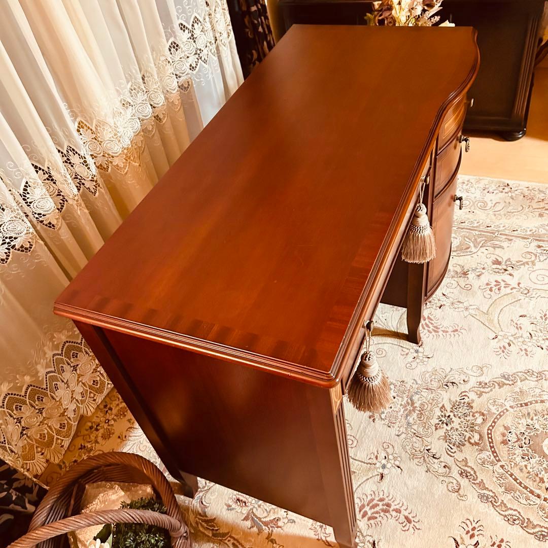 アンティーク　デスク　象嵌　IDC大塚家具 東海家具 机　ドレッサー　片軸デスク