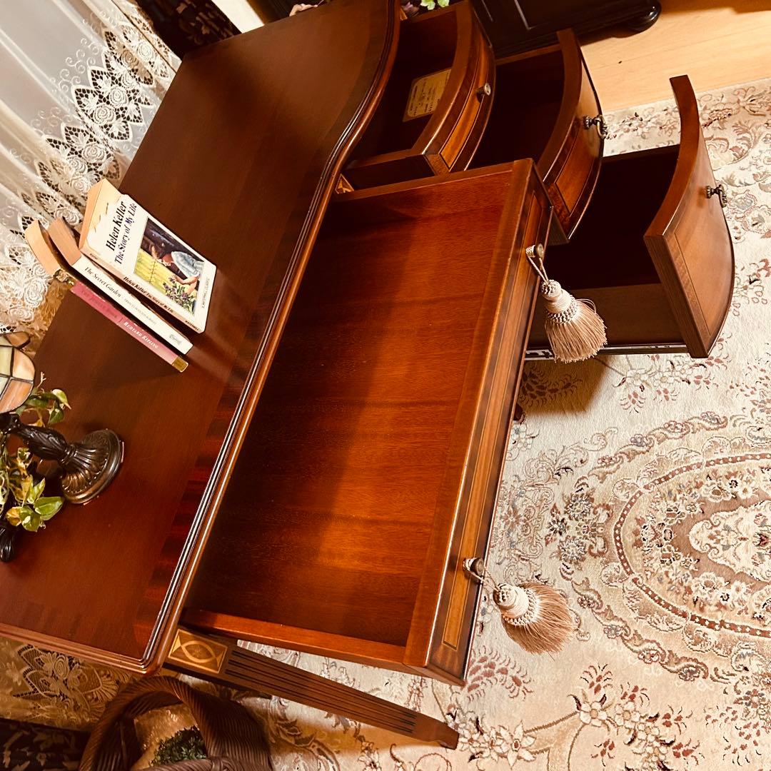 アンティーク　デスク　象嵌　IDC大塚家具 東海家具 机　ドレッサー　片軸デスク