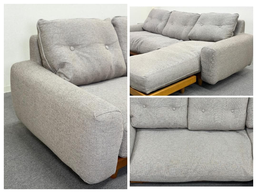 ■unico/ウニコ■BETHAN　カウチソファ　3人掛け　ファブリック　グレー