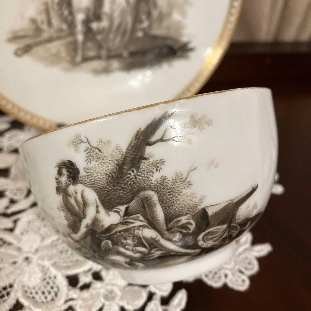 アンティークマイセン マルコリーニ期　グリザイユ　アポロとダフネ神話図CS