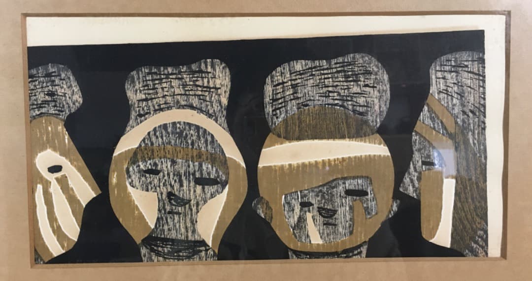 ○斎藤 清 木版画 『HANIWA（2）』 自摺り