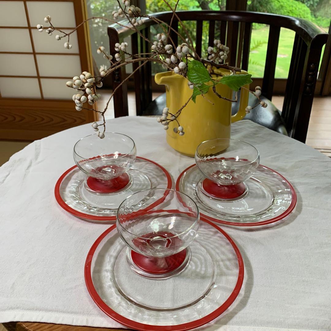 デポー　ヴィンテージ　ガラス　デザート　セット　パーティー　モールガラス　美品