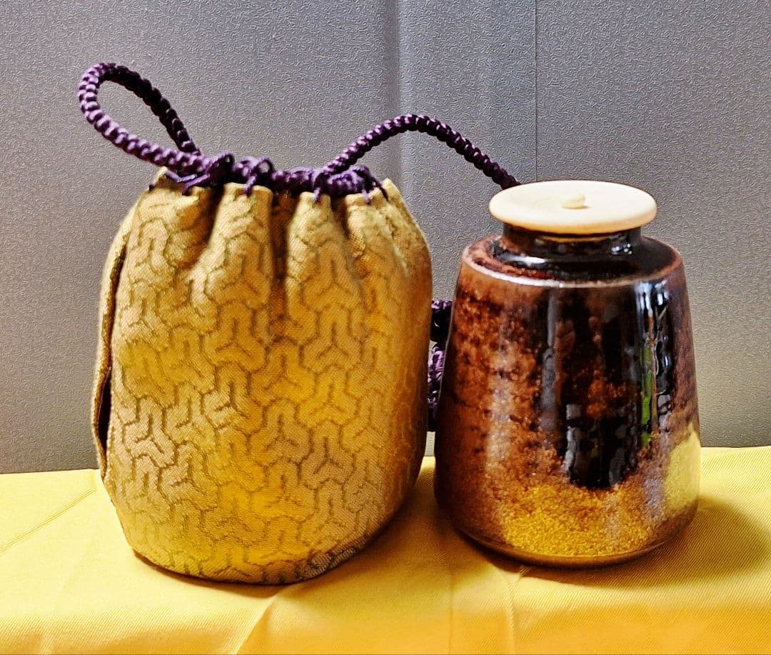 未使用！茶道具　平安東山【笹田有祥作】【廣澤茶入】毘沙門亀甲　仕履付　共箱茶入
