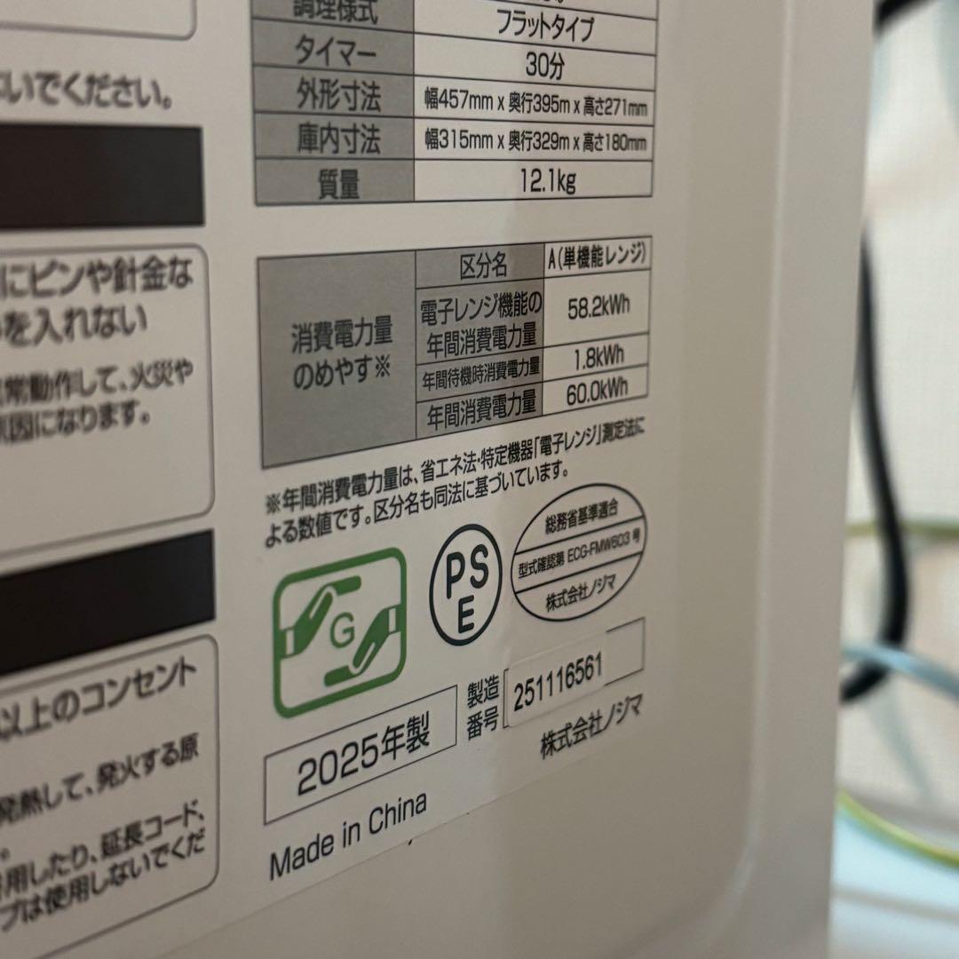ELSONIC電子レンジ20L/フラットタイプ/ヘルツフリー/ECGFMW603