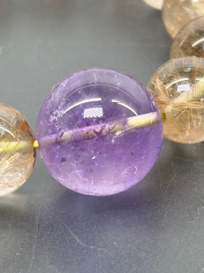 ルチル　アメジスト　ブレスレット　大玉　天然石