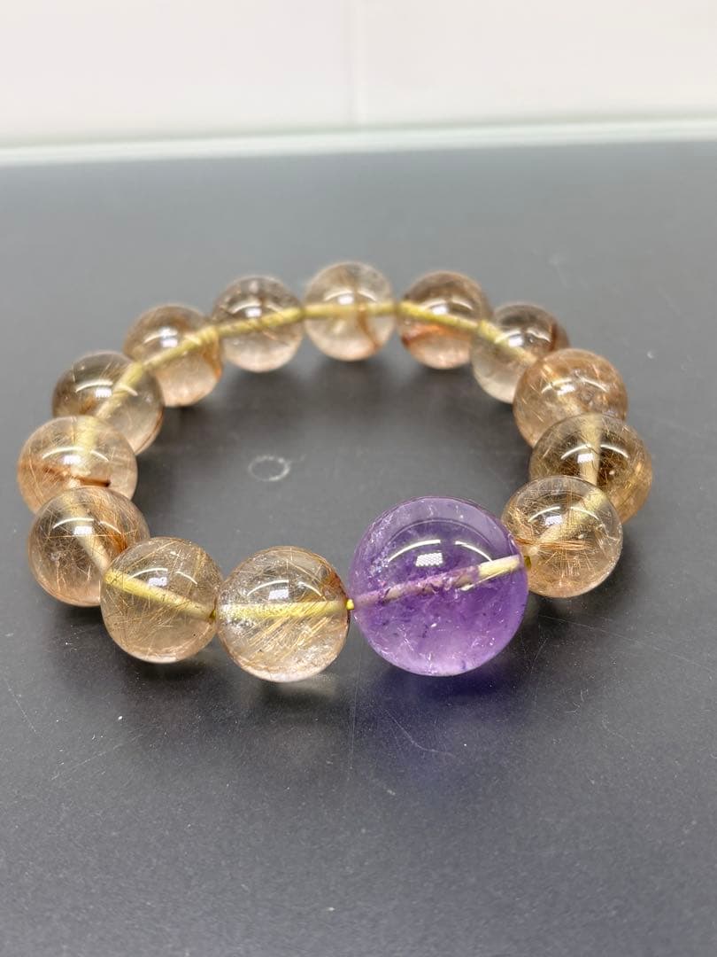 ルチル　アメジスト　ブレスレット　大玉　天然石