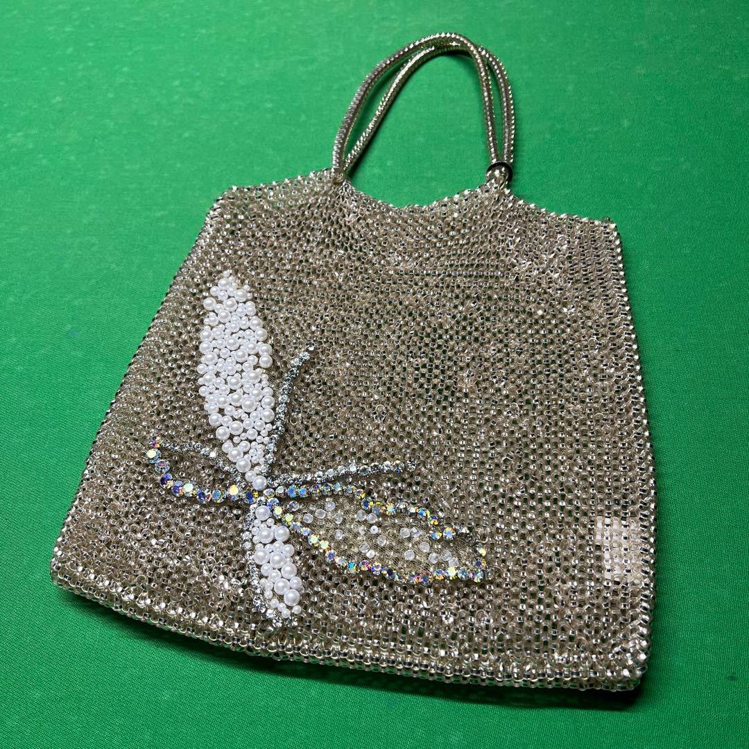 ビーズ 蝶モチーフ クラッチバッグ