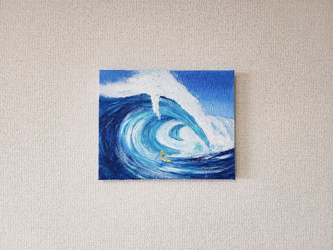 サーフィンの絵　世界で１枚　アクリル画　風景画　サーフィン　テクスチャーアート