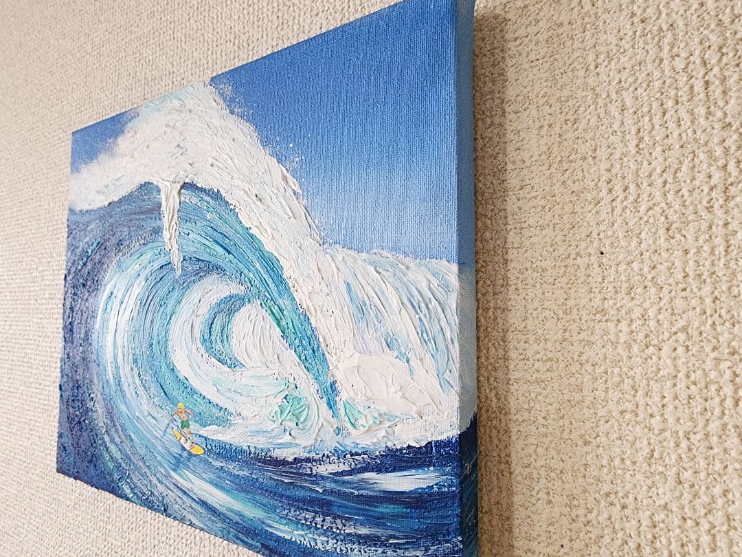 サーフィンの絵　世界で１枚　アクリル画　風景画　サーフィン　テクスチャーアート