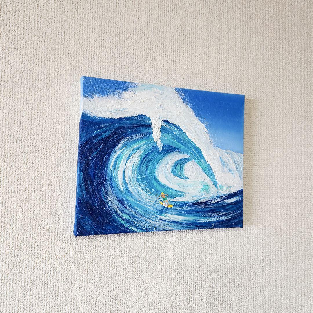 サーフィンの絵　世界で１枚　アクリル画　風景画　サーフィン　テクスチャーアート