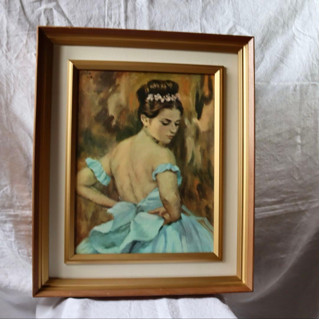 ブルー服の女 菅沼金六 額絵 美人画 バレリーナ アート