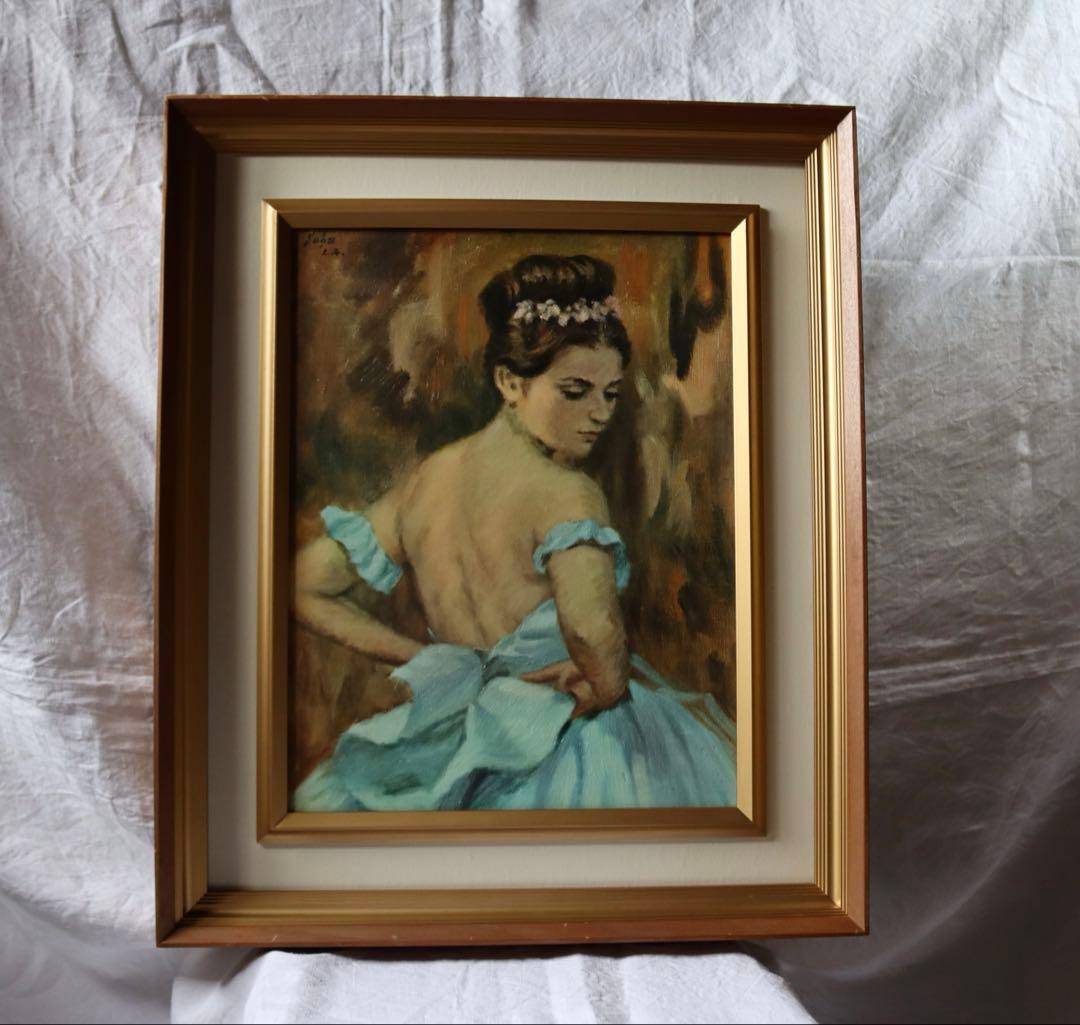 ブルー服の女 菅沼金六 額絵 美人画 バレリーナ アート