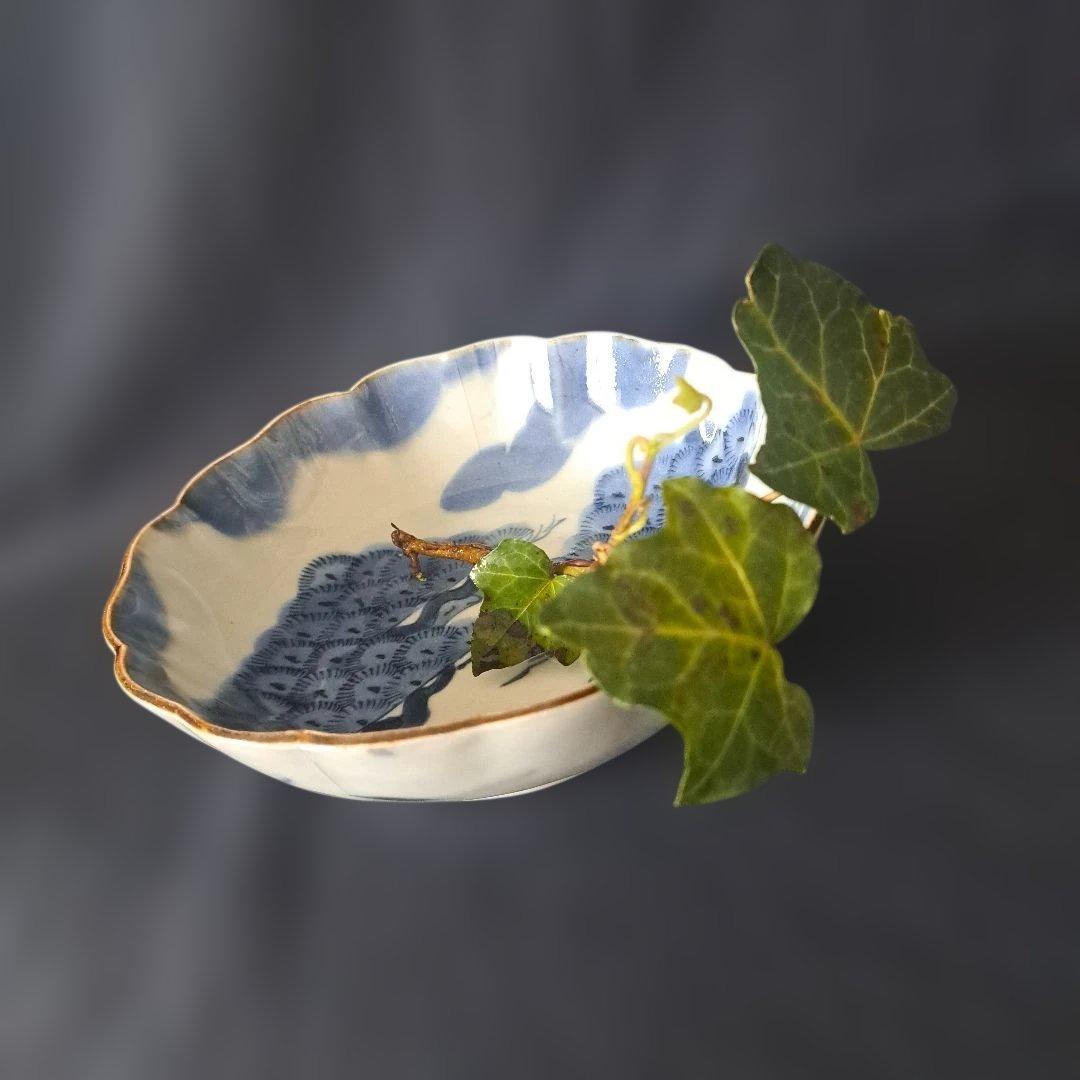 「松葉の楽しいデザイン！」 古伊万里皿(直径15cm) 2客セット 骨董アンティ