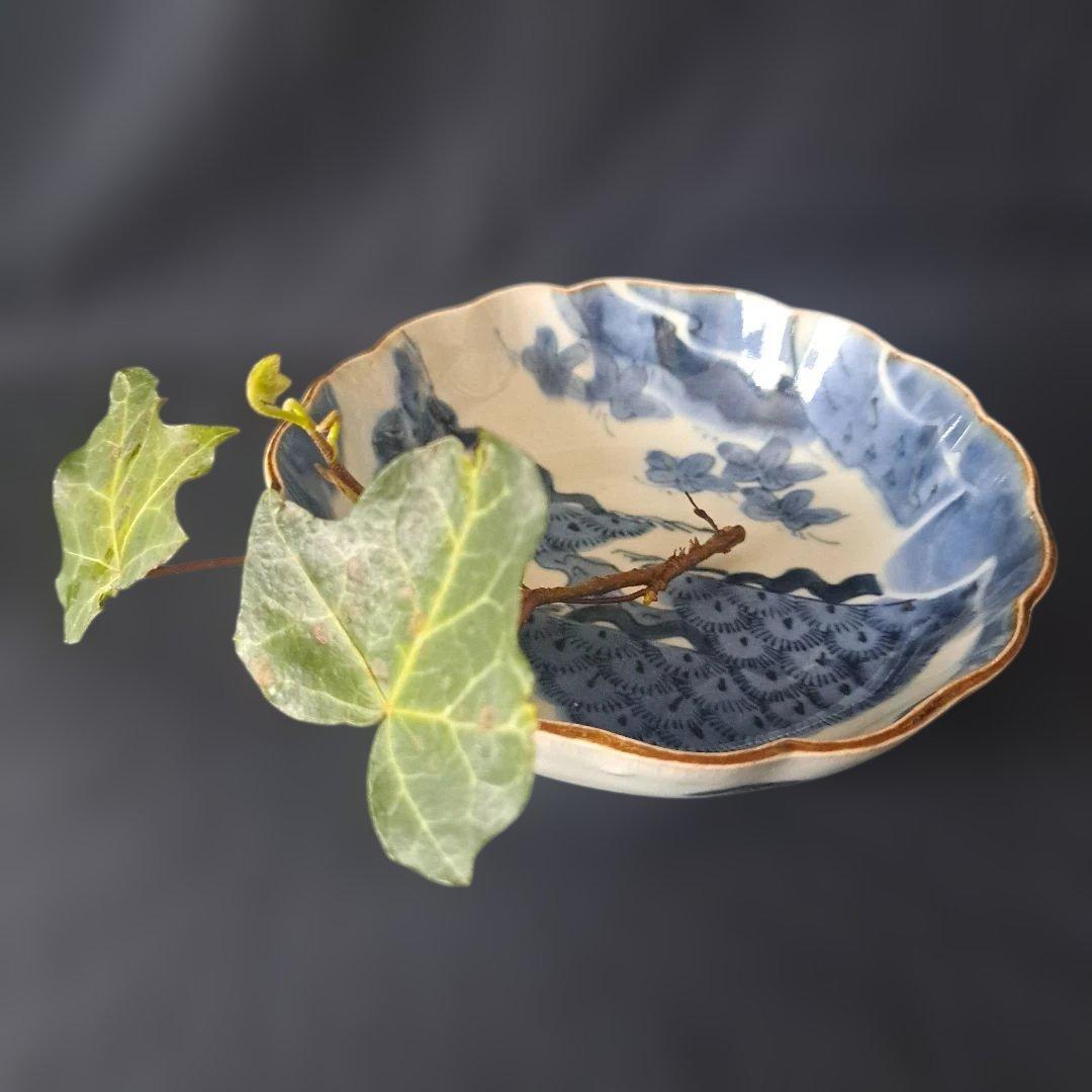 「松葉の楽しいデザイン！」 古伊万里皿(直径15cm) 2客セット 骨董アンティ