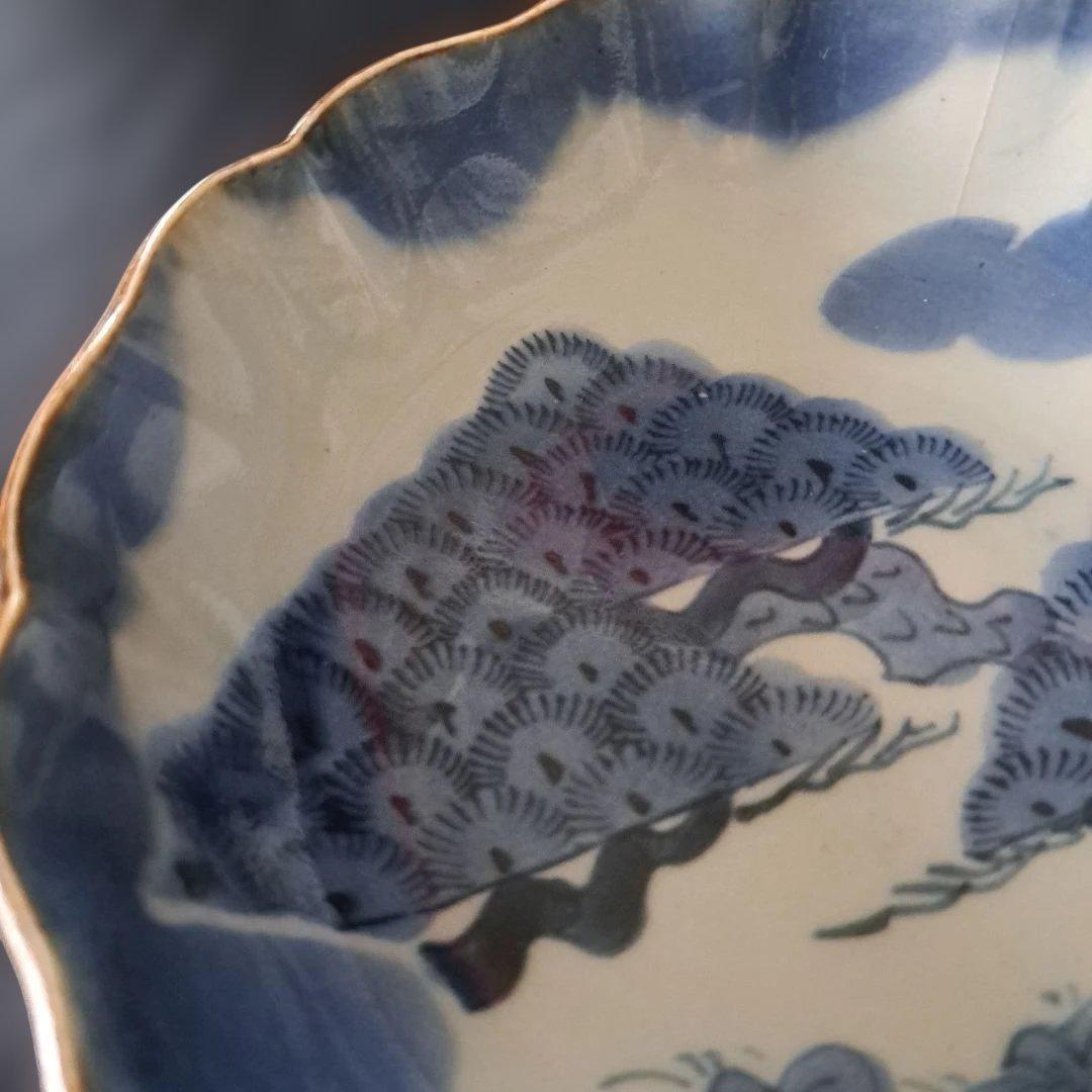 「松葉の楽しいデザイン！」 古伊万里皿(直径15cm) 2客セット 骨董アンティ