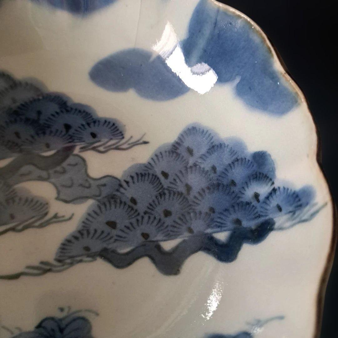 「松葉の楽しいデザイン！」 古伊万里皿(直径15cm) 2客セット 骨董アンティ