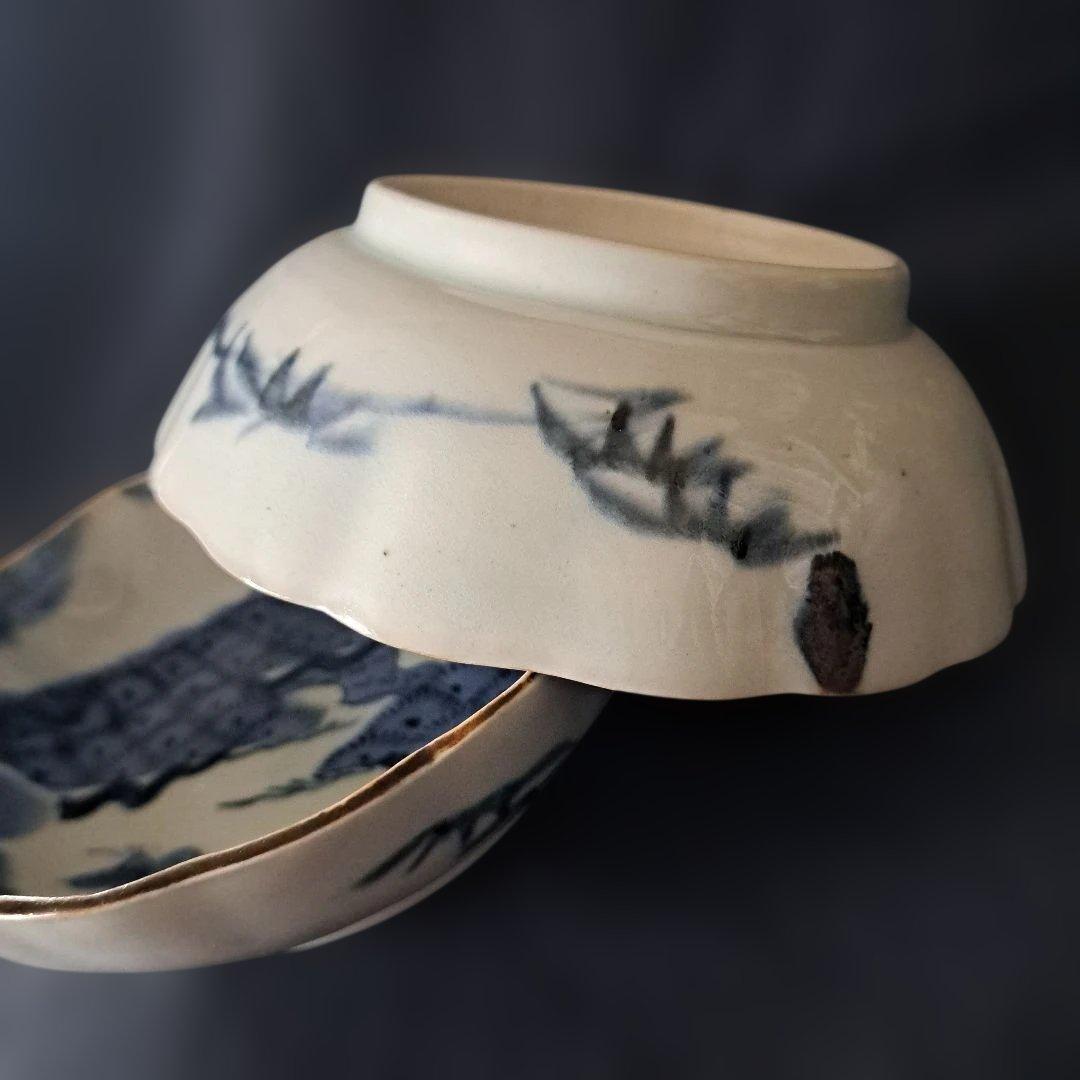 「松葉の楽しいデザイン！」 古伊万里皿(直径15cm) 2客セット 骨董アンティ