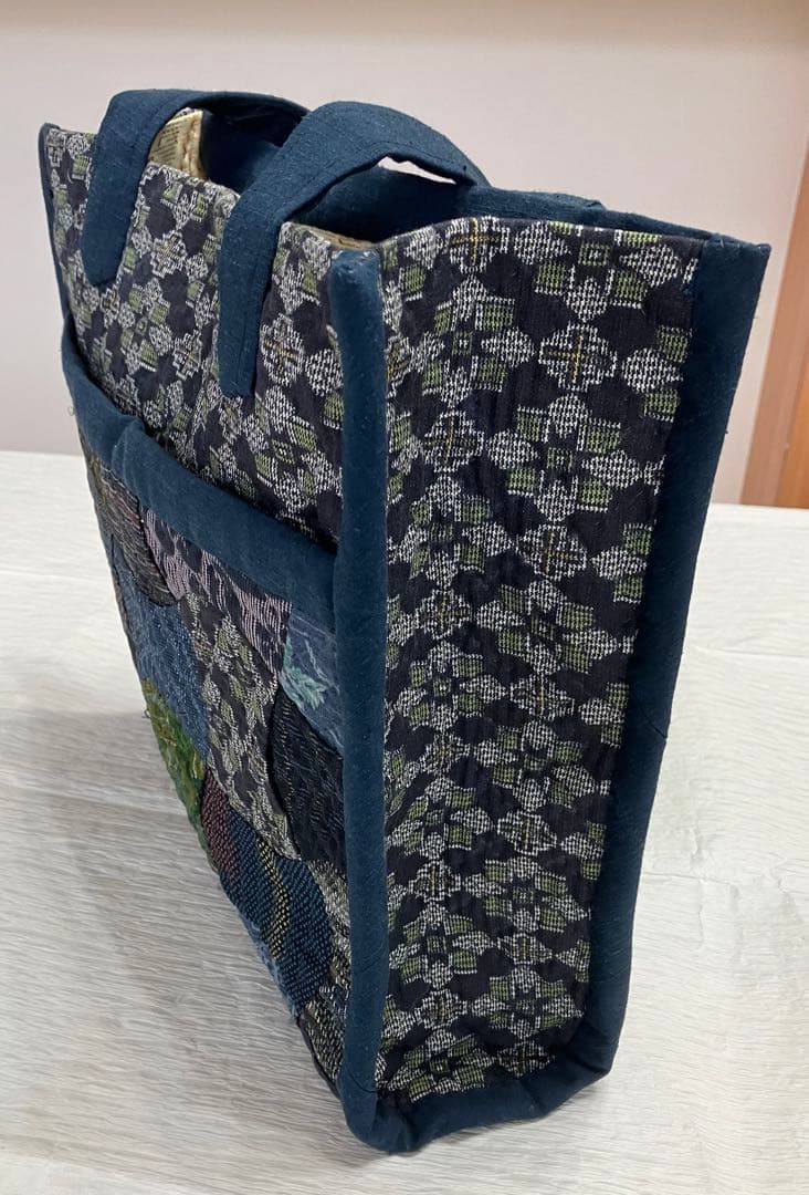 ハンドメイド　パッチワーク　古布　紬　手提げ　バッグ