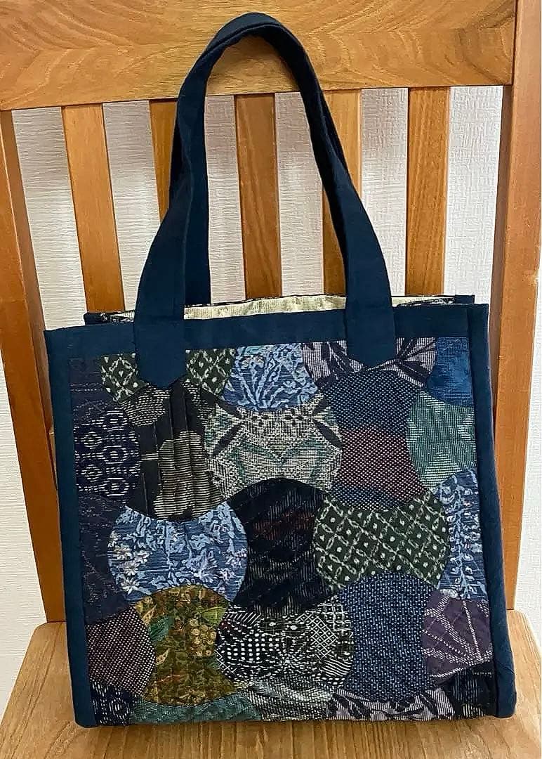 ハンドメイド　パッチワーク　古布　紬　手提げ　バッグ