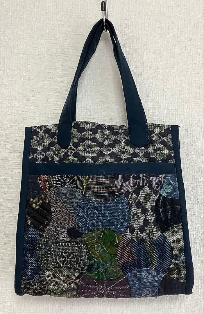 ハンドメイド　パッチワーク　古布　紬　手提げ　バッグ