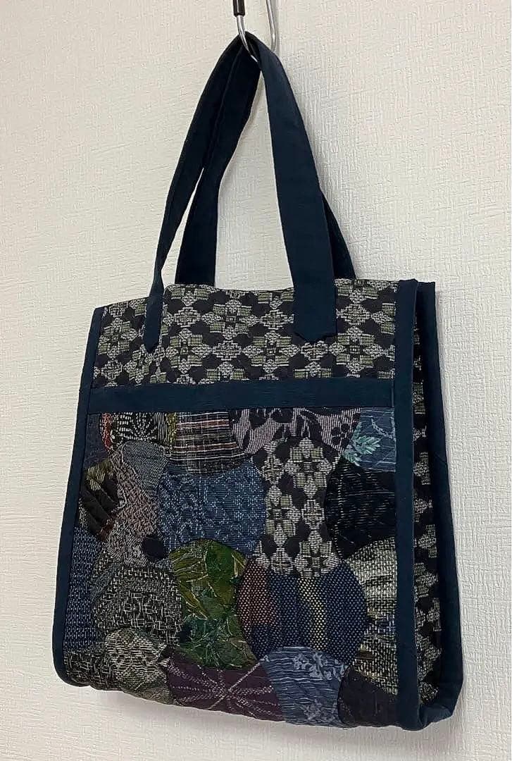 ハンドメイド　パッチワーク　古布　紬　手提げ　バッグ