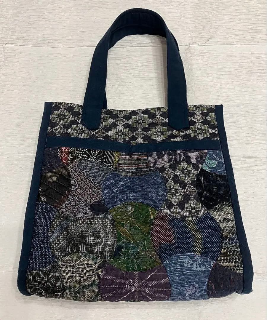 ハンドメイド　パッチワーク　古布　紬　手提げ　バッグ