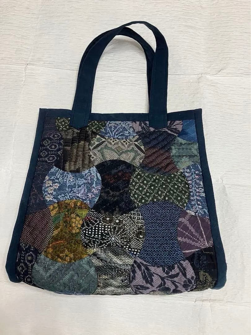 ハンドメイド　パッチワーク　古布　紬　手提げ　バッグ