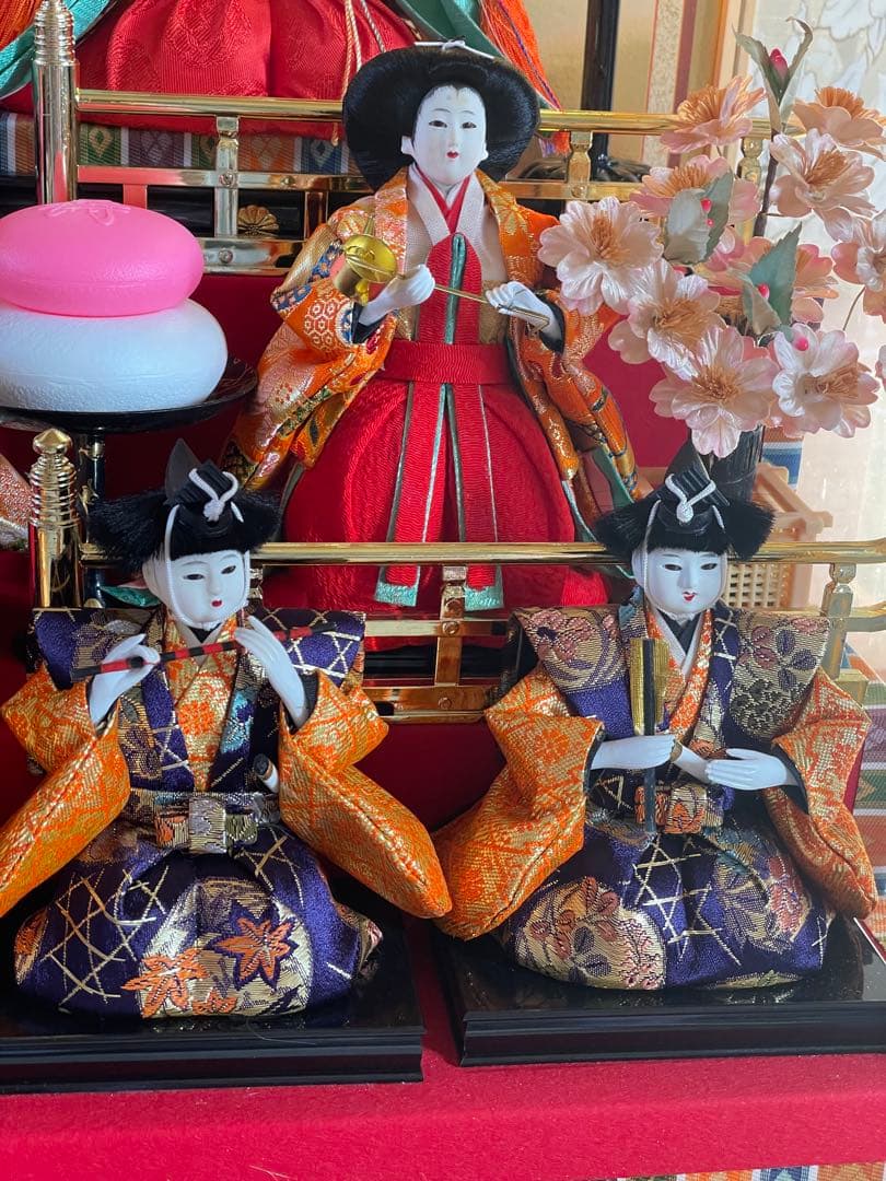 希少当時物　ひな祭り 三段親王飾りケース入　三五7人親王茶子官女・隨オルゴール