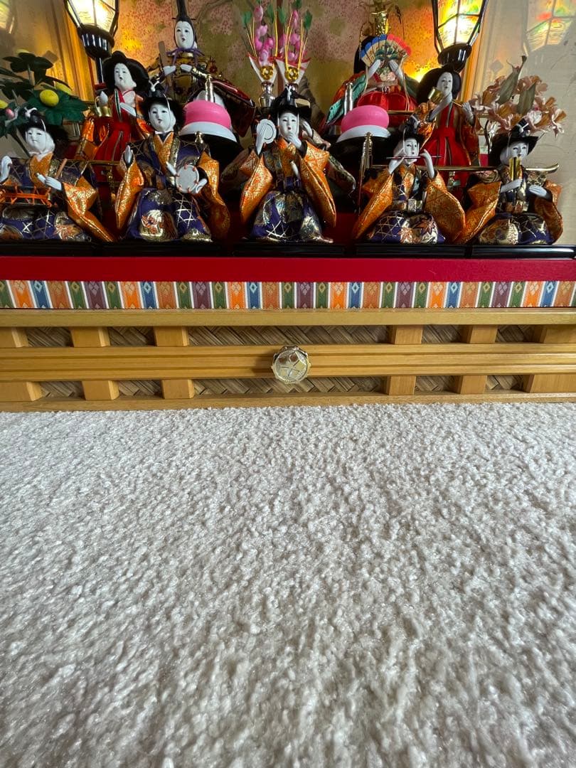 希少当時物　ひな祭り 三段親王飾りケース入　三五7人親王茶子官女・隨オルゴール