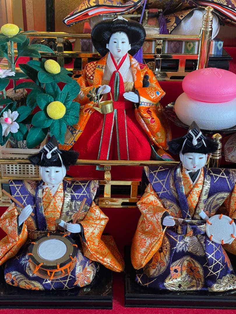 希少当時物　ひな祭り 三段親王飾りケース入　三五7人親王茶子官女・隨オルゴール