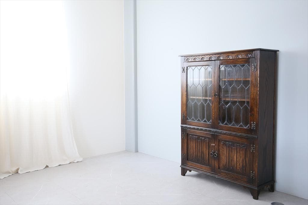 英国アンティークJC社製キャビネット/ディスプレイ棚/本棚/飾り棚(92-18)