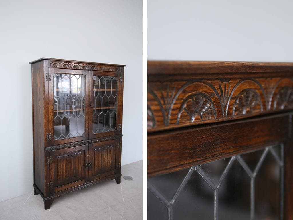 英国アンティークJC社製キャビネット/ディスプレイ棚/本棚/飾り棚(92-18)