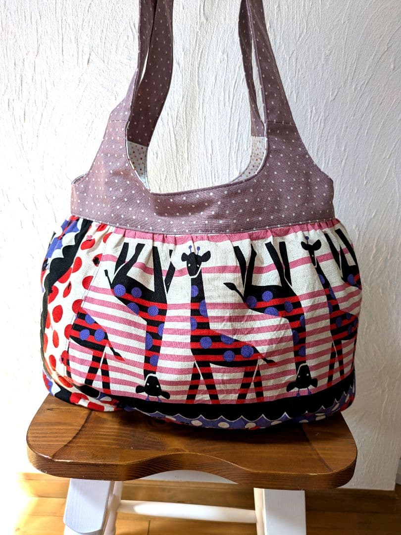 ぞう、キリン、ハリネズミ柄☆大きいころりんバッグ☆