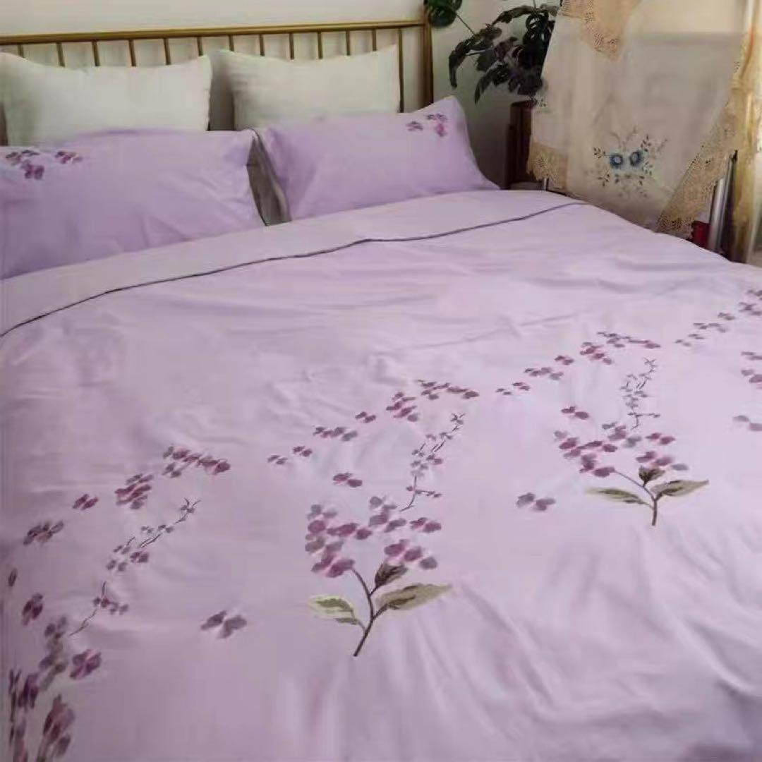 布団４点セットカバーシーツセットシングル100%綿精美刺繍ロマンティック紫色