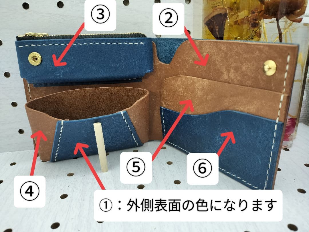 二つ折り財布　ハンドメイド　本革 レザークラフト