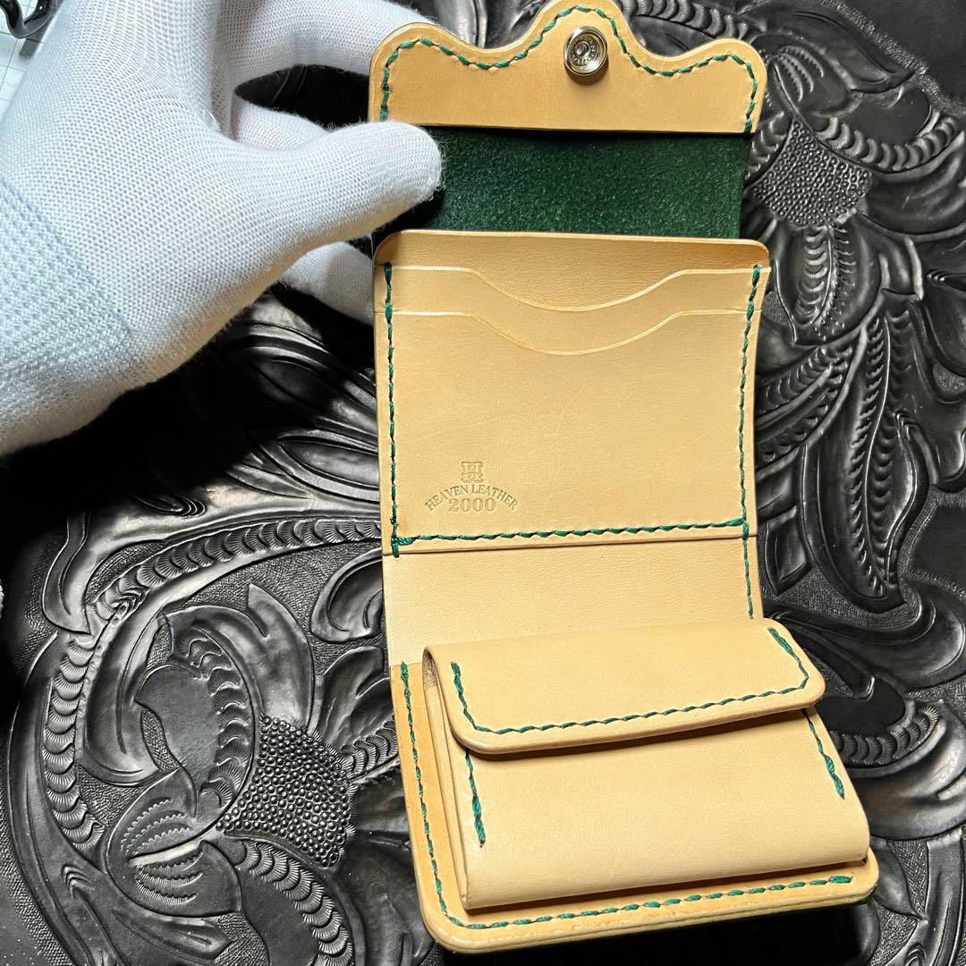 革財布　本革　ハンドメイド　三つ折り財布　レザークラフト　ファッション￼