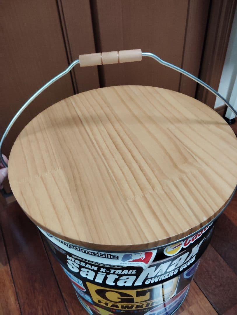 【美品】LIFELEX 木蓋ペール缶スツール ブラック　レアステッカー付き