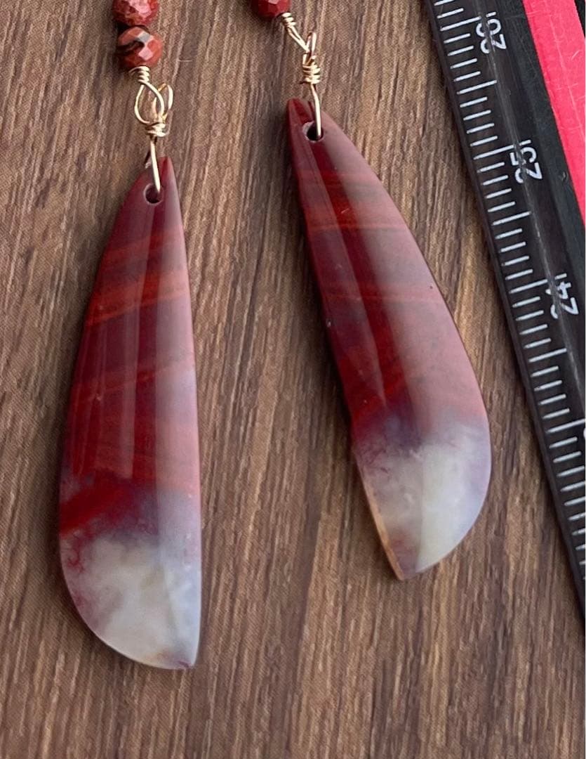 綺麗レッドモスアゲートロングピアスチャーム＊透け感あり