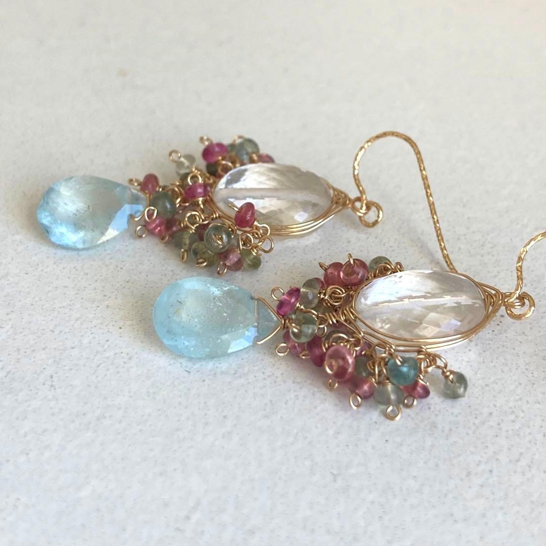 14kgf トルマリンとシンデレラアクアマリンのピアス