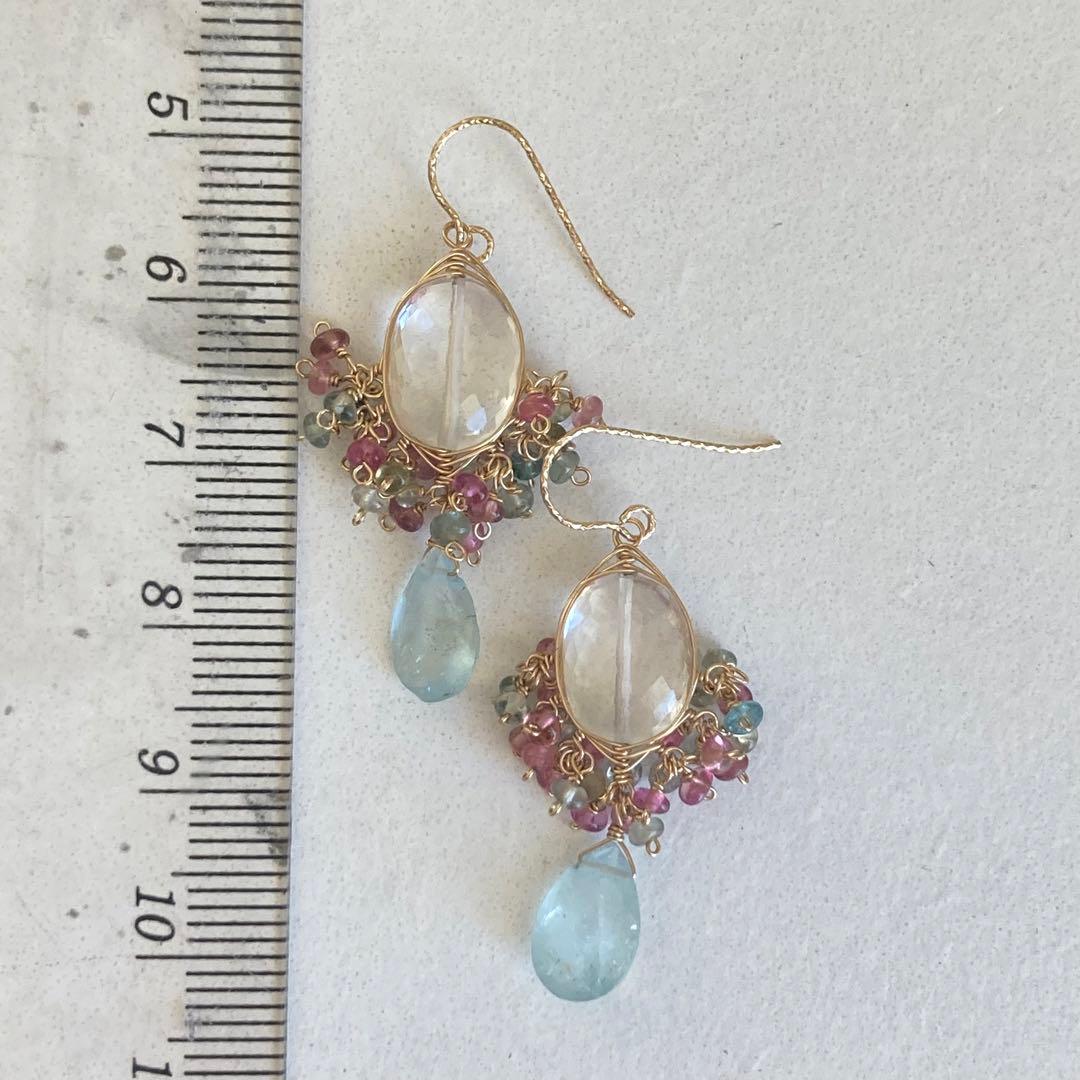 14kgf トルマリンとシンデレラアクアマリンのピアス