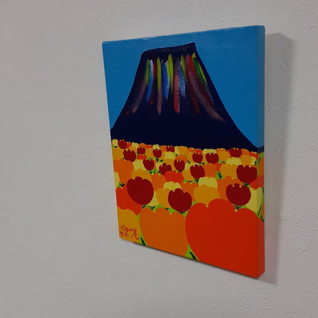 富士山とチューリップ畑　画家　小楠アキコ作品　一部敗れありアクリルガッシュ　3号