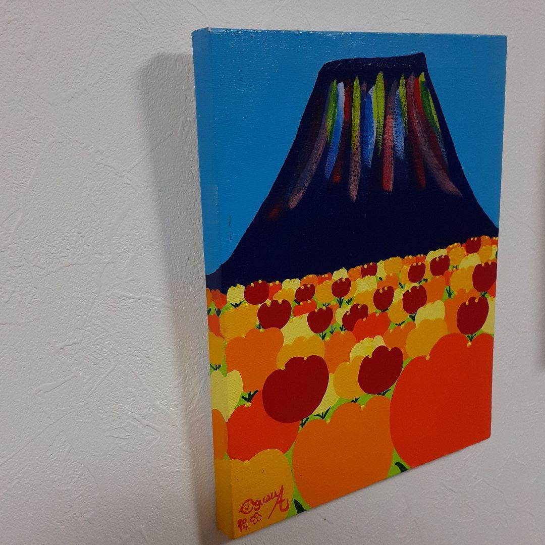 富士山とチューリップ畑　画家　小楠アキコ作品　一部敗れありアクリルガッシュ　3号